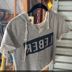 Gray Short Sleeve Hoodie with Black Print